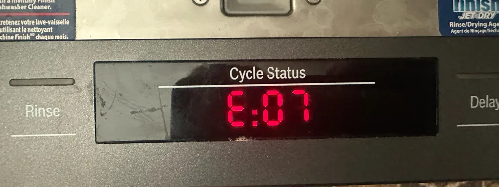 Bosch dishwasher display showing error E:07
