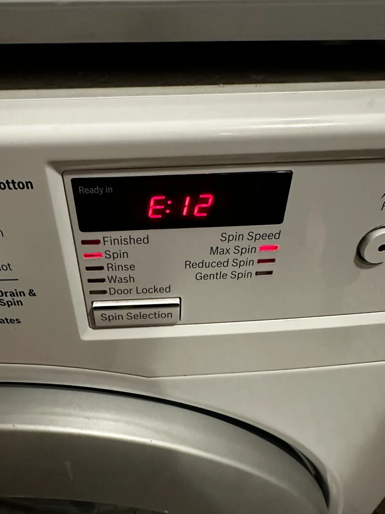 Bosch washer display showing E:12