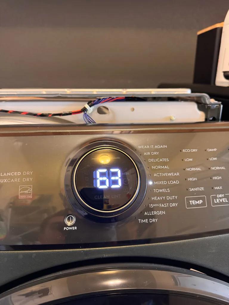 Electrolux dryer control showing E63