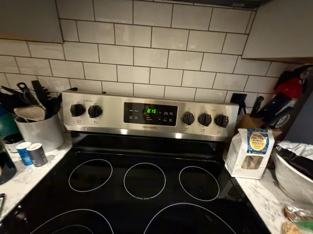 Glass cooktop of a Frigidaire electric range