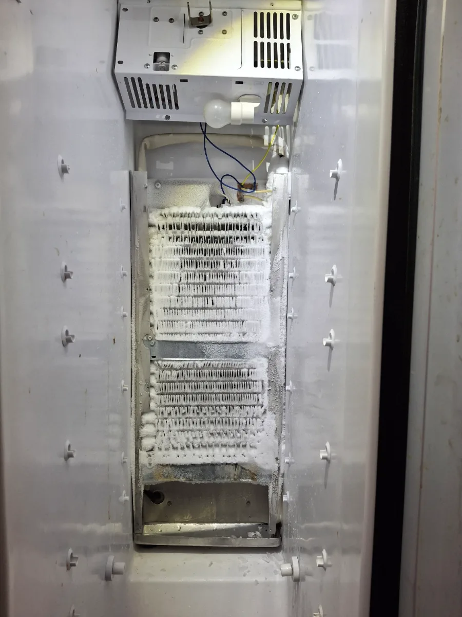 Freezer evaporator and defrost heater area of a JennAir refrigerator