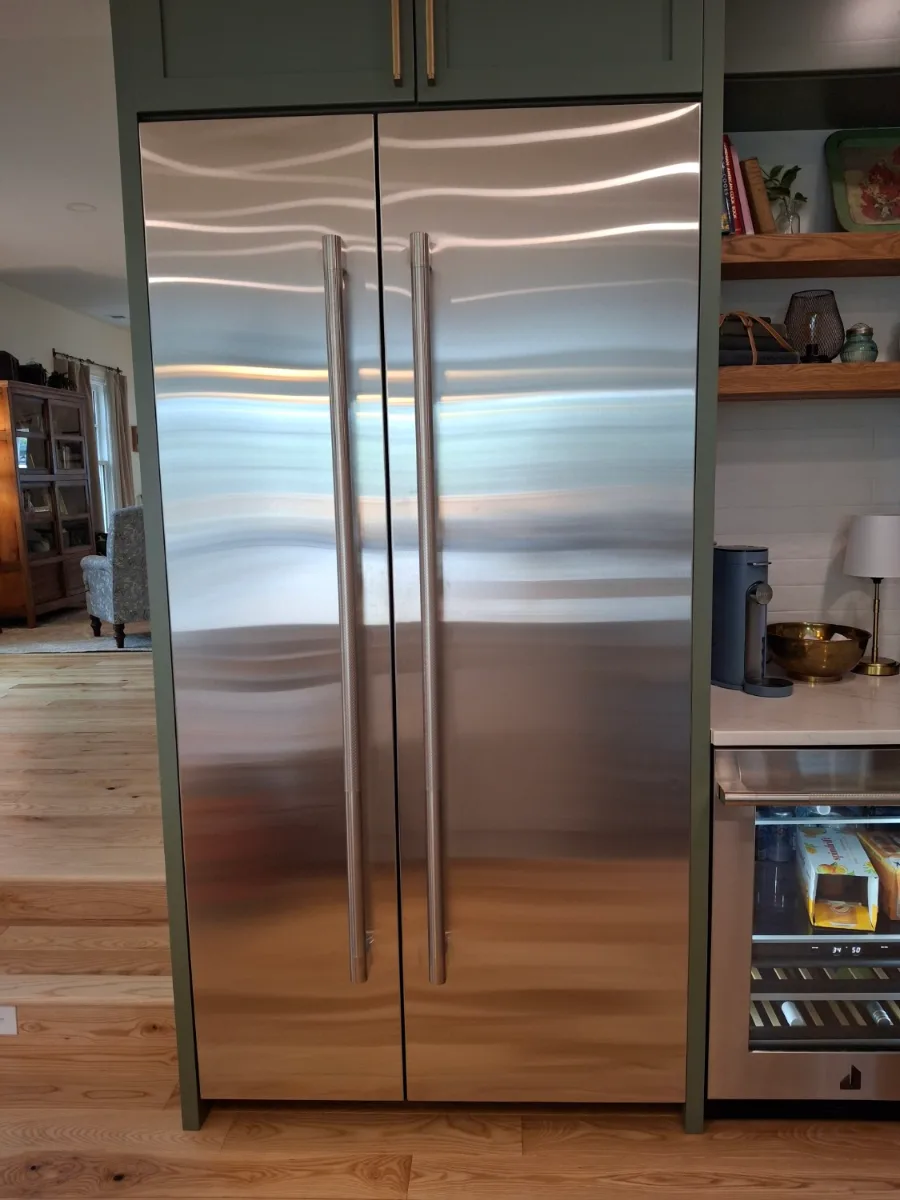 JennAir built-in side-by-side refrigerator in a Denver-area kitchen