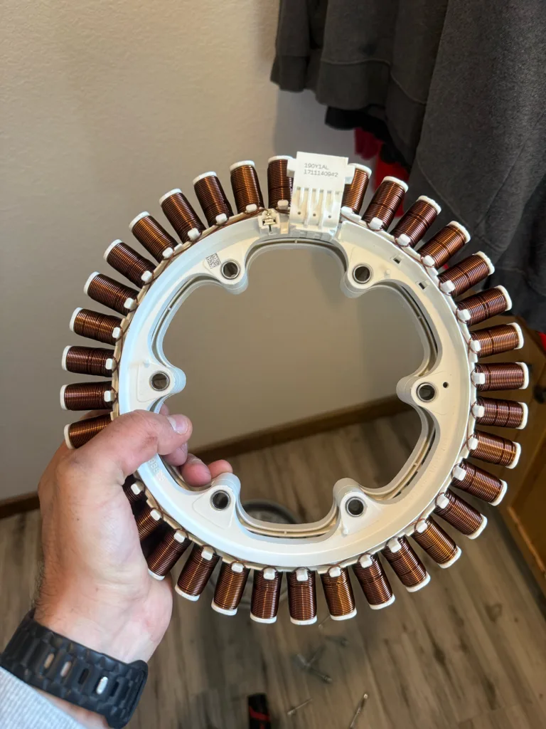 Motor stator removed from an LG-built Kenmore washer