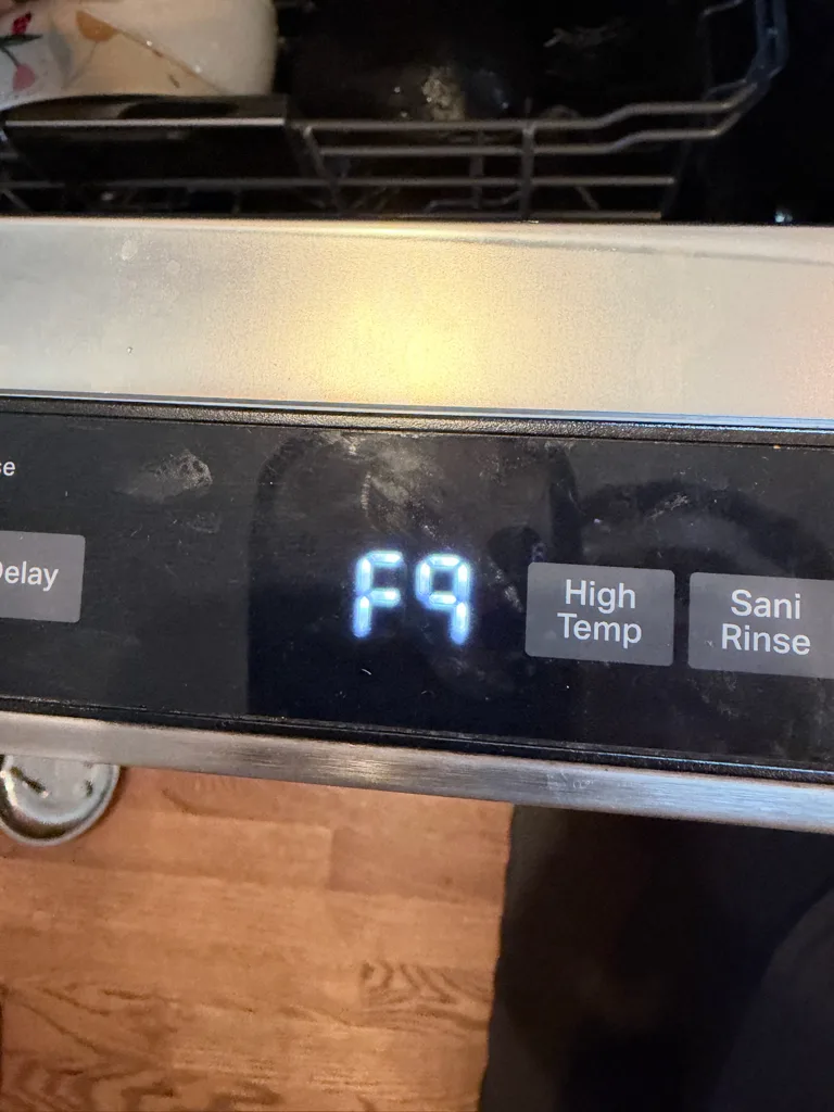 Maytag dishwasher display showing F9