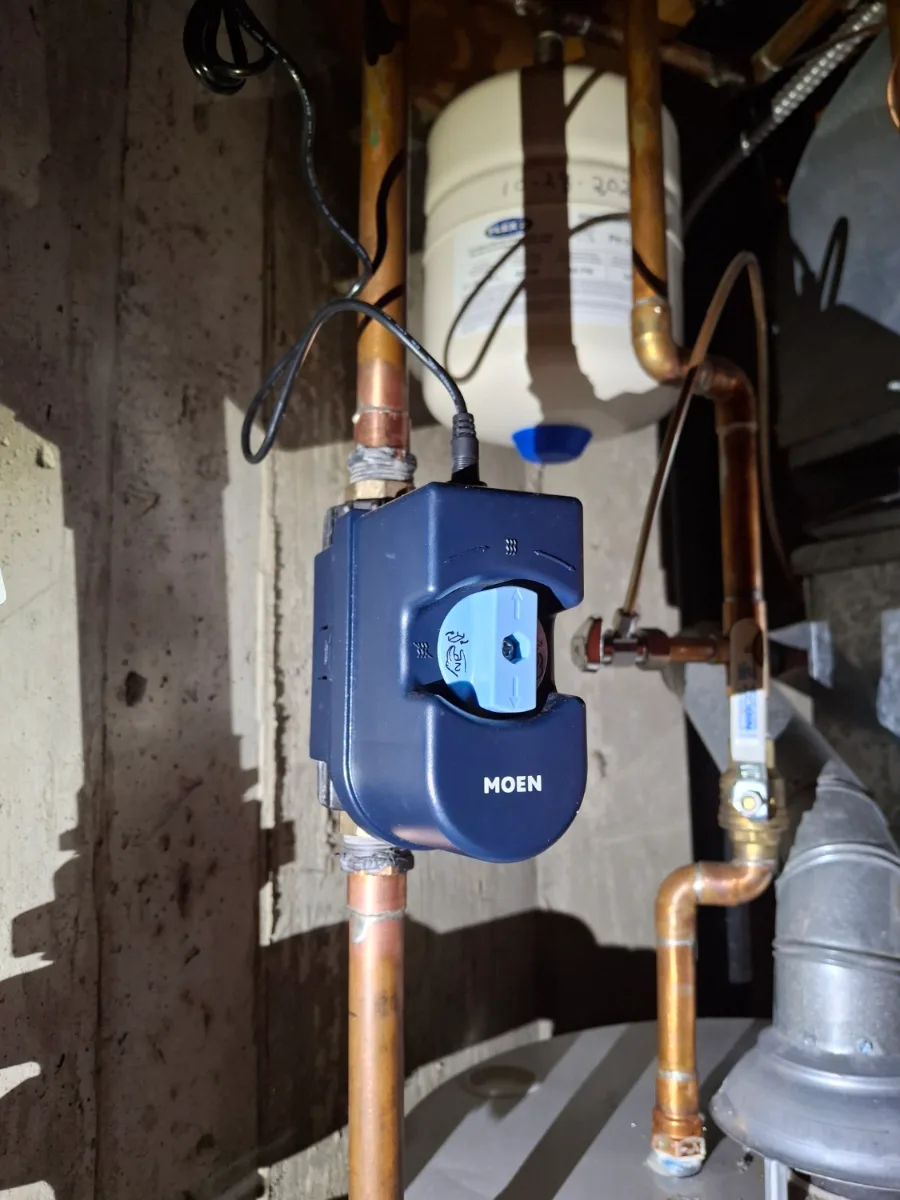 Smart water shut-off device on the water line serving a Maytag dishwasher