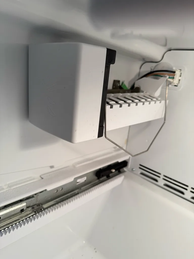 Ice maker in the freezer of a Maytag refrigerator