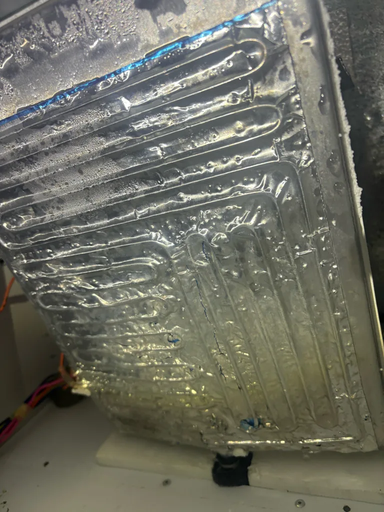 Evaporator coil of a Monogram refrigerator during a cooling diagnosis