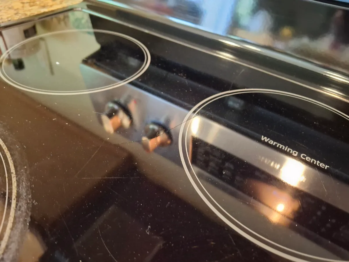 Cracked glass cooktop on a Samsung electric range