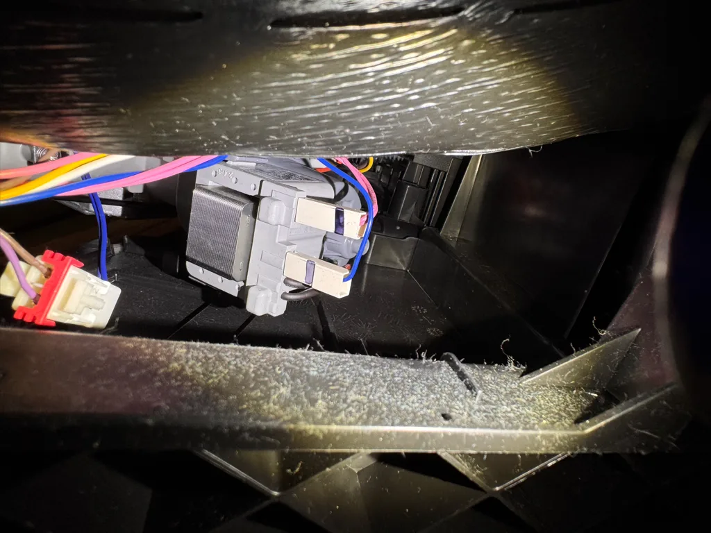 Drain pump area under a Samsung dishwasher that would not drain