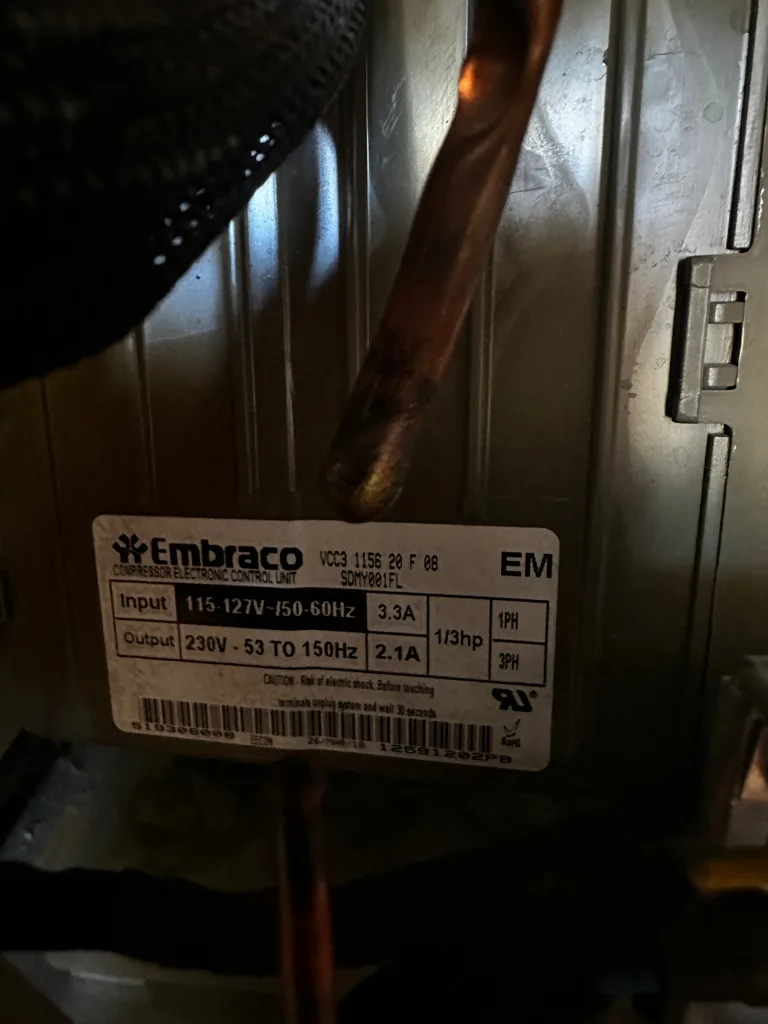 Compressor of a Thermador built-in refrigerator