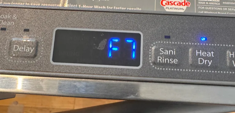 Whirlpool dishwasher display showing F7