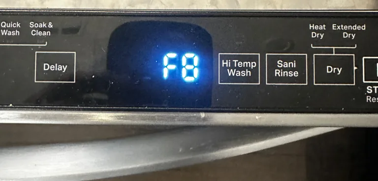 Whirlpool dishwasher display showing F8